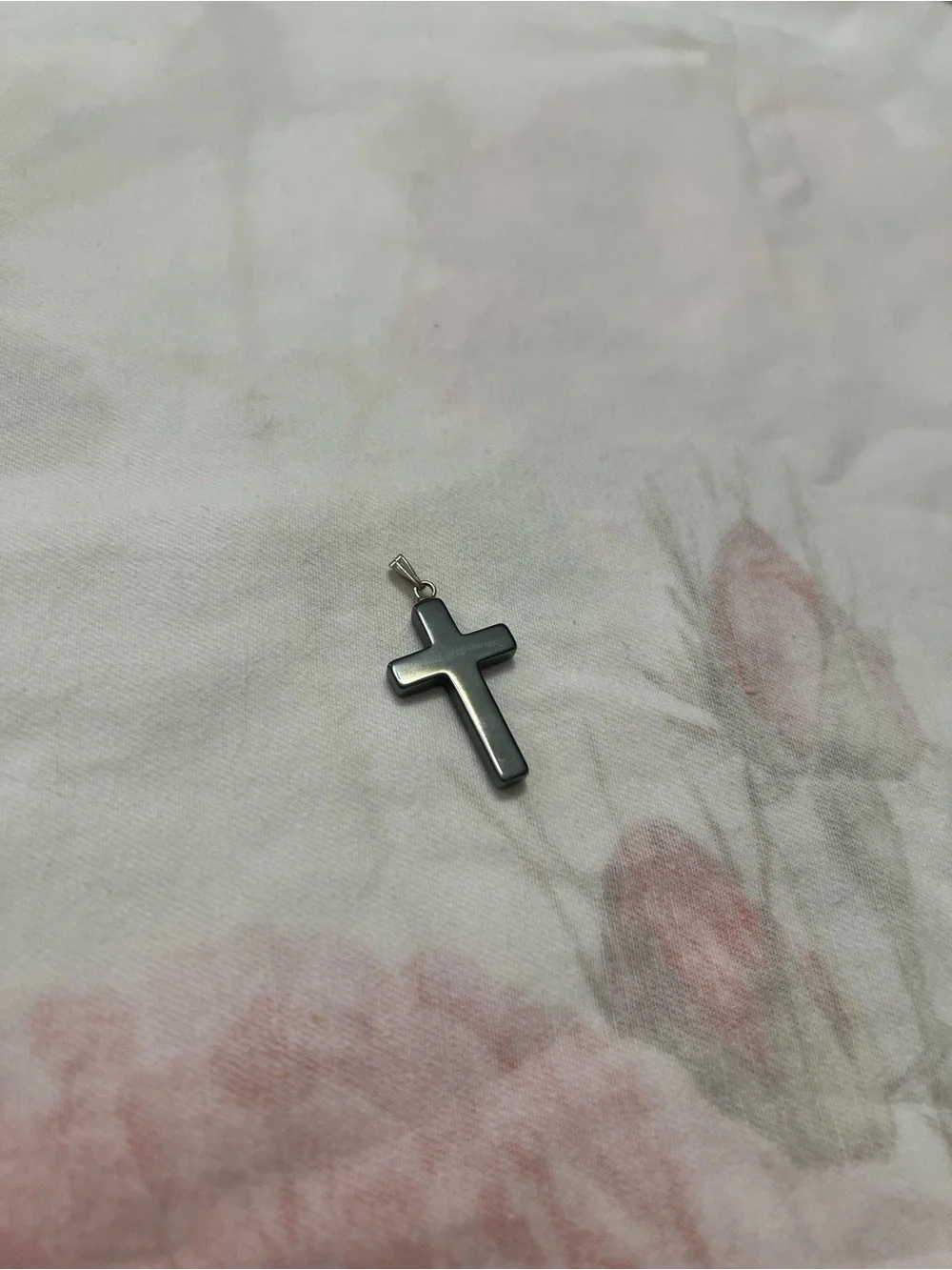 Silver Tone Beal Black Hematite Simple Cross Pendant